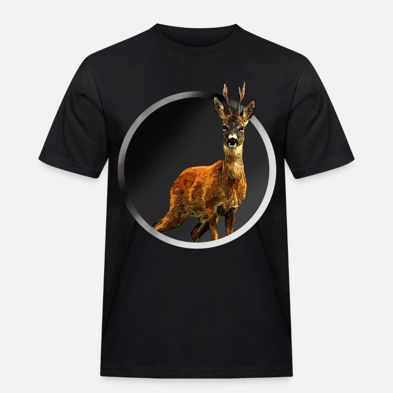 Reh - Männer Workwear T-Shirt - Schwarz