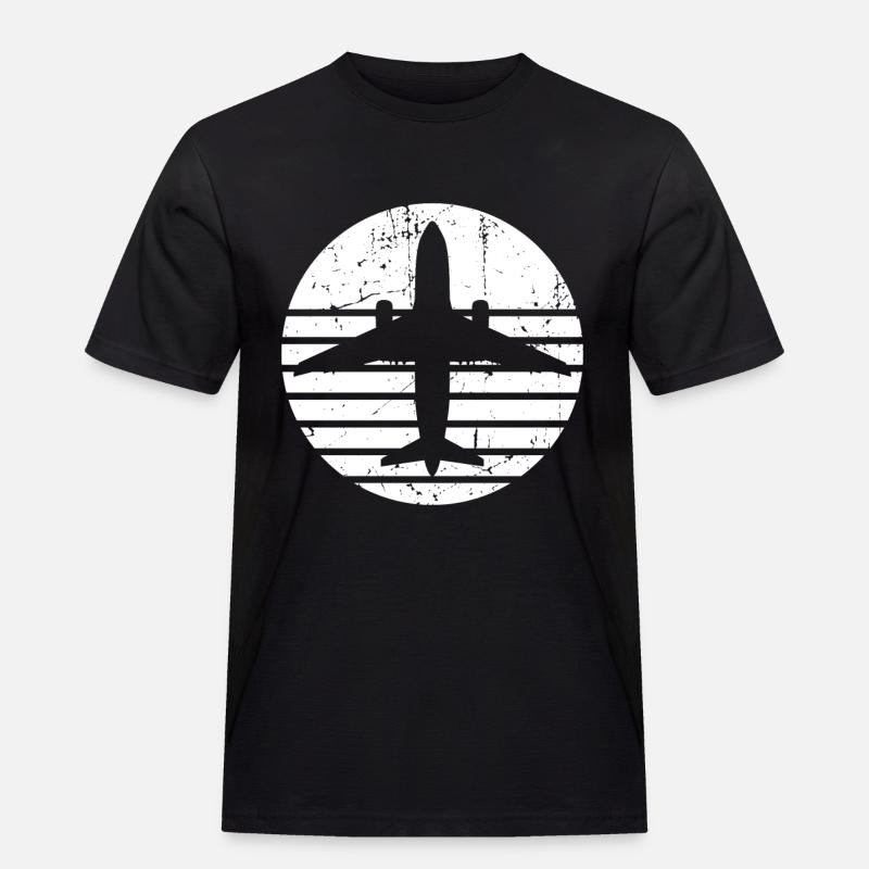 Flugzeug Silhouette mit Retro Line Design - Männer Workwear T-Shirt - Schwarz