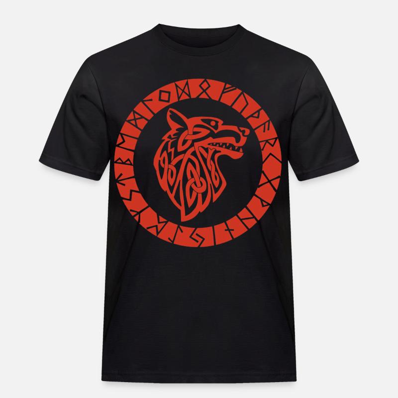 Wikinger-Emblem des Roten Wolfes - Männer Workwear T-Shirt - Schwarz