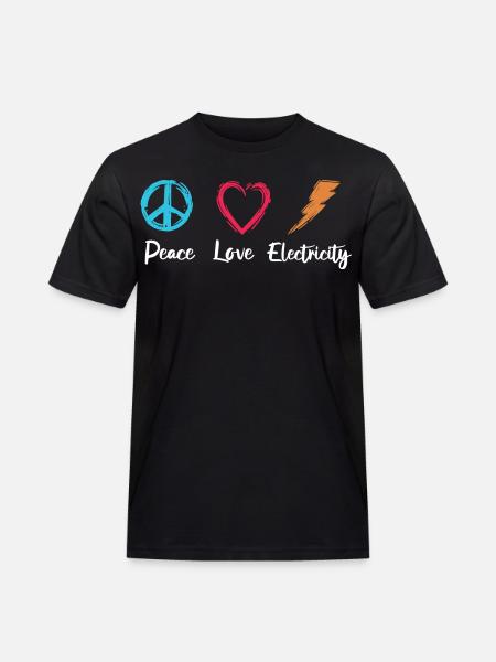 Peace Love Electricity - Männer Workwear T-Shirt - Schwarz
