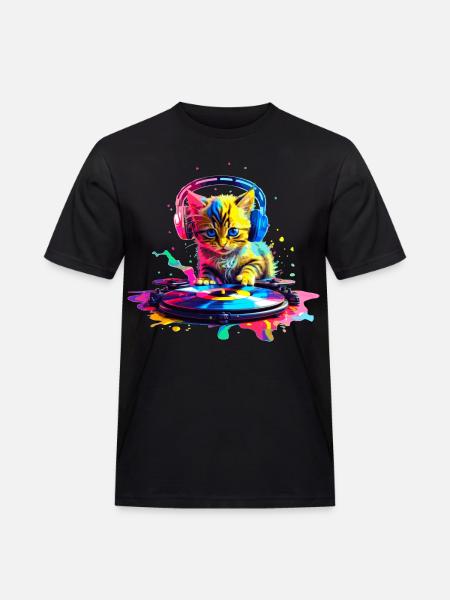 DJ Kitty – Rainbow - Men's Workwear T-Shirt - black