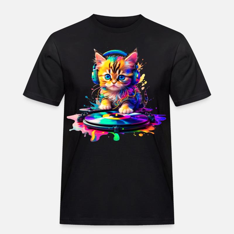 Kätzchen DJ - Regenbogen 2 - Männer Workwear T-Shirt - Schwarz