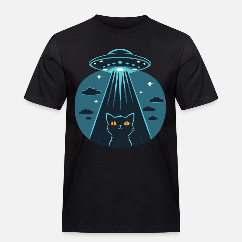 Witziges Ufo, Alien, Katze - Männer Workwear T-Shirt - Schwarz