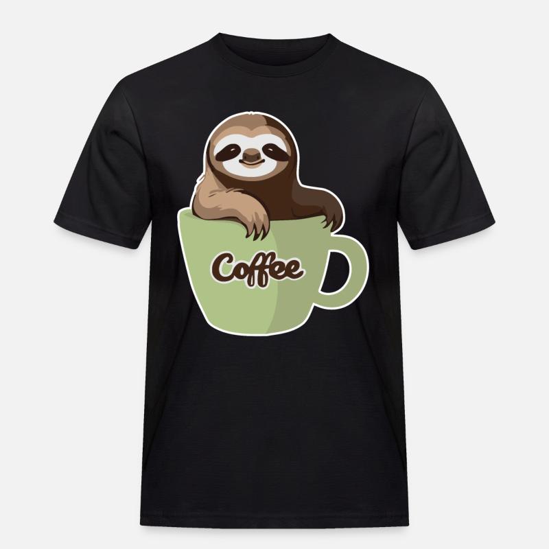 Faultier in einer Kaffeetasse - Männer Workwear T-Shirt - Schwarz