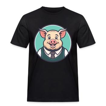 Cochon Kawaii Dessin animé Personnage Animal Animal Visage - T-shirt Workwear homme - noir - Devant - AI Model Male 178 light (178cm)