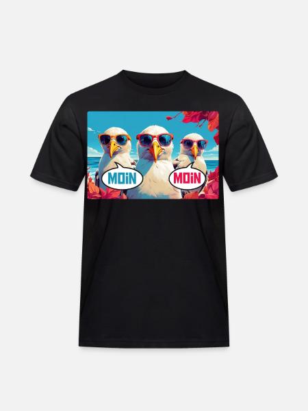 Moin Moin Möwen - Männer Workwear T-Shirt - Schwarz