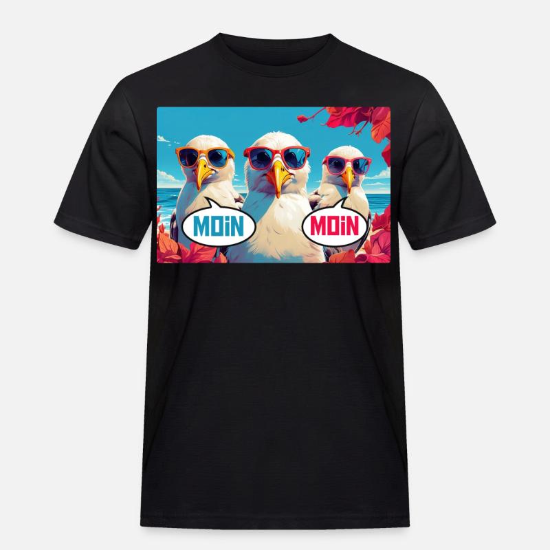 Moin Moin Möwen - Männer Workwear T-Shirt - Schwarz