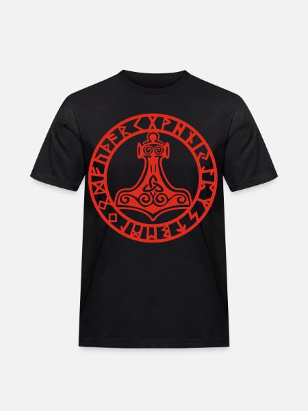 Roter Wikingerhammer - Männer Workwear T-Shirt - Schwarz