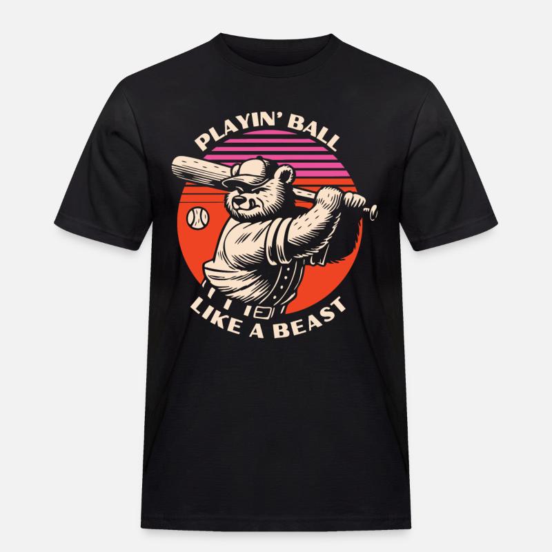 Baseball Beast Bear - Männer Workwear T-Shirt - Schwarz