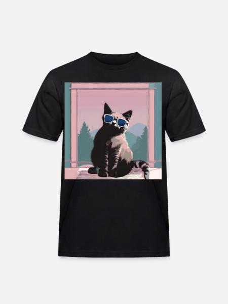 Cat in retro summer look - Men's Workwear T-Shirt - black