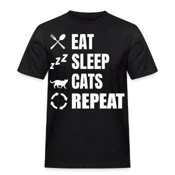 Essen Schlafen Katzen Wiederholen - Männer Workwear T-Shirt - Schwarz - Vorne - AI Model Male 178 light (178cm)