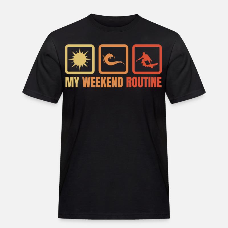 Surfer Wochenendroutine - Männer Workwear T-Shirt - Schwarz
