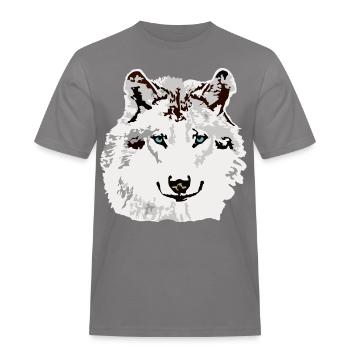 Weisser Wolf blaue Augen - Männer Workwear T-Shirt - Grau - Vorne - AI Model Male 185 dark (185cm)
