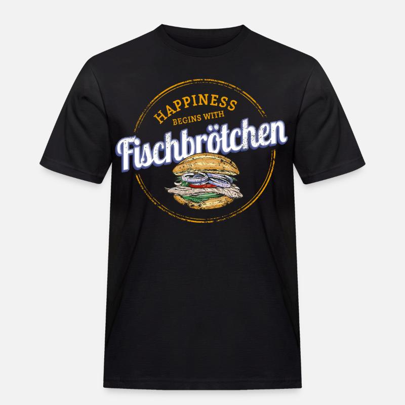 Fischbrötchen mit Matjes oder Bismarckhering - Männer Workwear T-Shirt - Schwarz