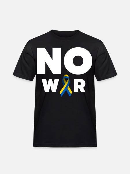 No War Text mit ukrainischer Solidaritätsschleife - Männer Workwear T-Shirt - Schwarz