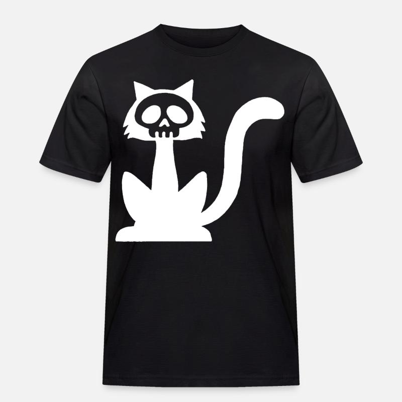 Weißer Katzenschädel - Männer Workwear T-Shirt - Schwarz