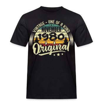 Vintage Novembre 1980 Original Novembre 1980 - T-shirt Workwear homme - noir - Devant - AI Model Male 178 light (178cm)