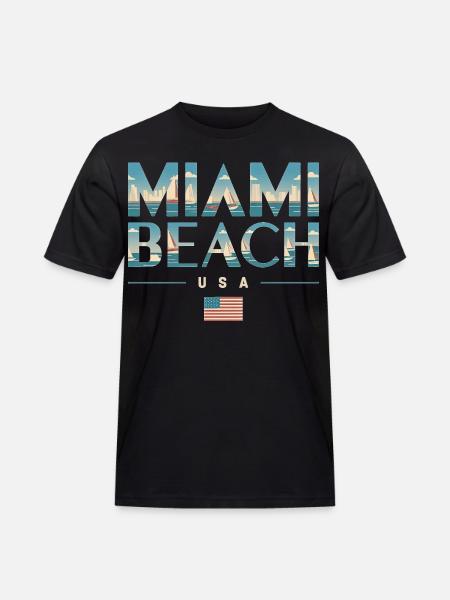 Miami Beach Palmen Stadt Reisedesign - Männer Workwear T-Shirt - Schwarz