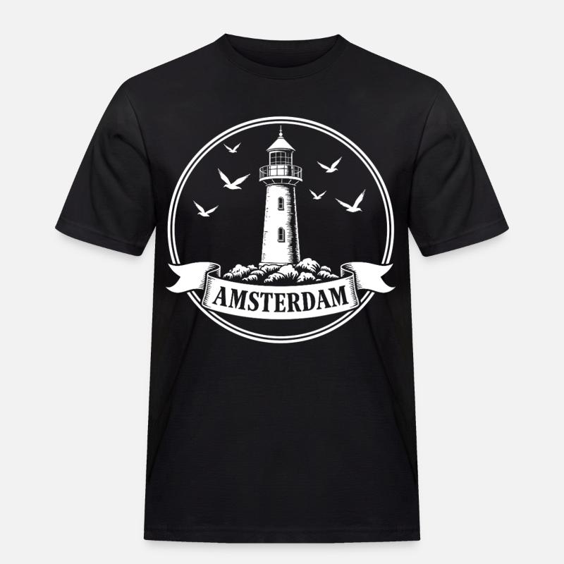 Leuchtturm Amsterdam Maritimes - Männer Workwear T-Shirt - Schwarz