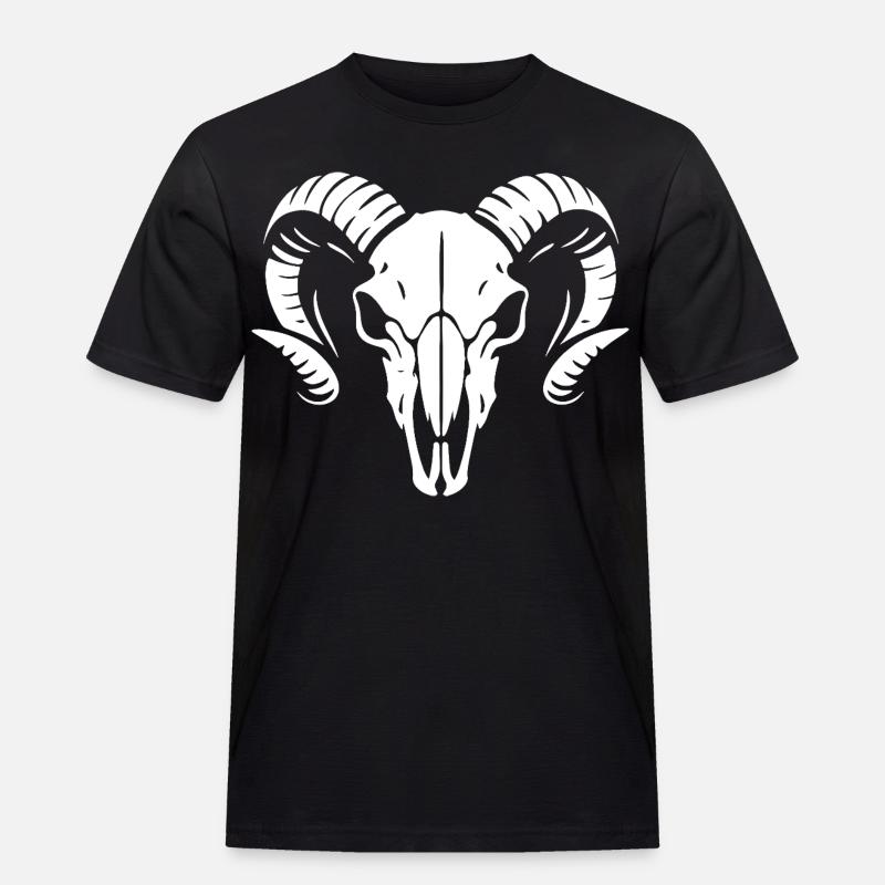 Widderkopf Schädel mit Hörnern - Rammbock - Männer Workwear T-Shirt - Schwarz