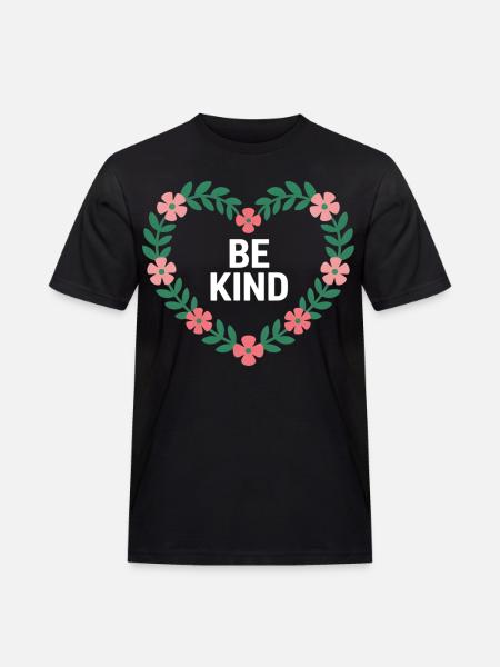 Be Kind Blütenherz Motiv - Männer Workwear T-Shirt - Schwarz