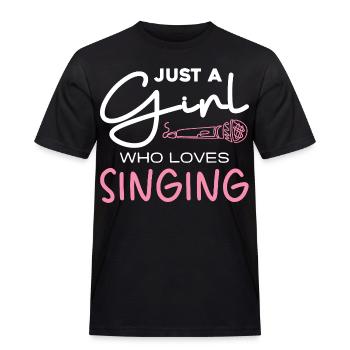 Mädchen liebt Singen – Mikrofon Motiv - Männer Workwear T-Shirt - Schwarz - Vorne - AI Model Male 178 light (178cm)