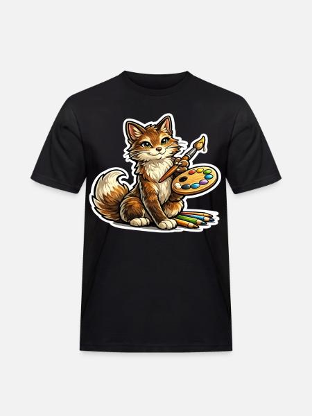 Cat Artist Brush Poetry - Men's Workwear T-Shirt - black