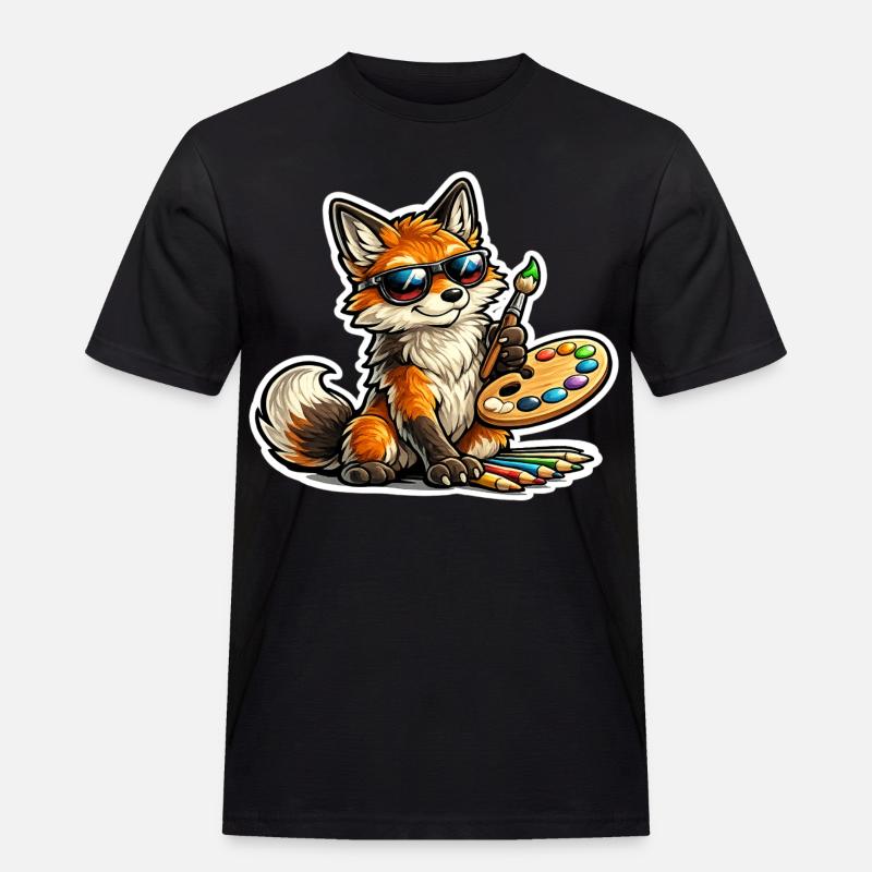 Frecher Fuchs Maler mit Palette - Männer Workwear T-Shirt - Schwarz