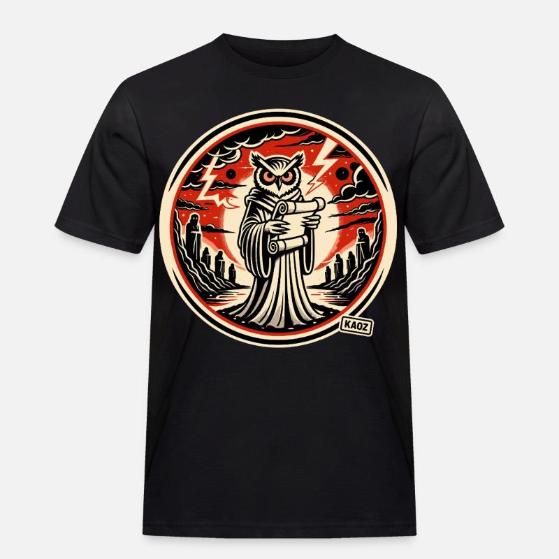 Schlaue Eule mit Brief  - Männer Workwear T-Shirt - Schwarz