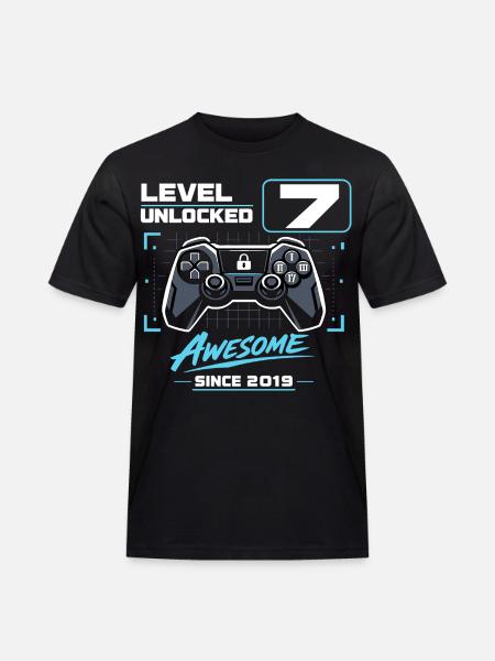 Level 7 Unlocked Gaming Gift Boys - Men's Workwear T-Shirt - black