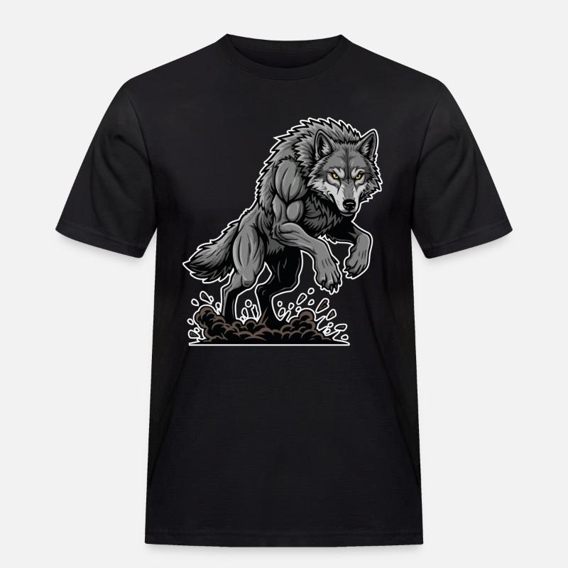 Werwolf Mighty Racing Maskottchen Wolf - Männer Workwear T-Shirt - Schwarz
