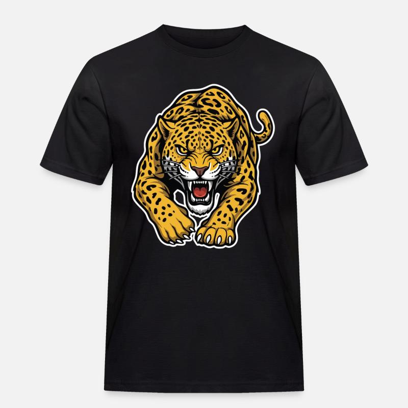 Leopard-Jaguar Wild Attack Maskottchen-Raubtier - Männer Workwear T-Shirt - Schwarz