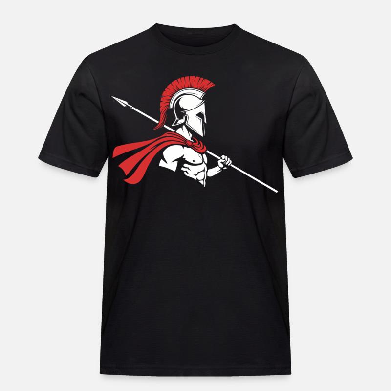 Spartan Profile Spear Logo Maskottchen Krieger - Männer Workwear T-Shirt - Schwarz