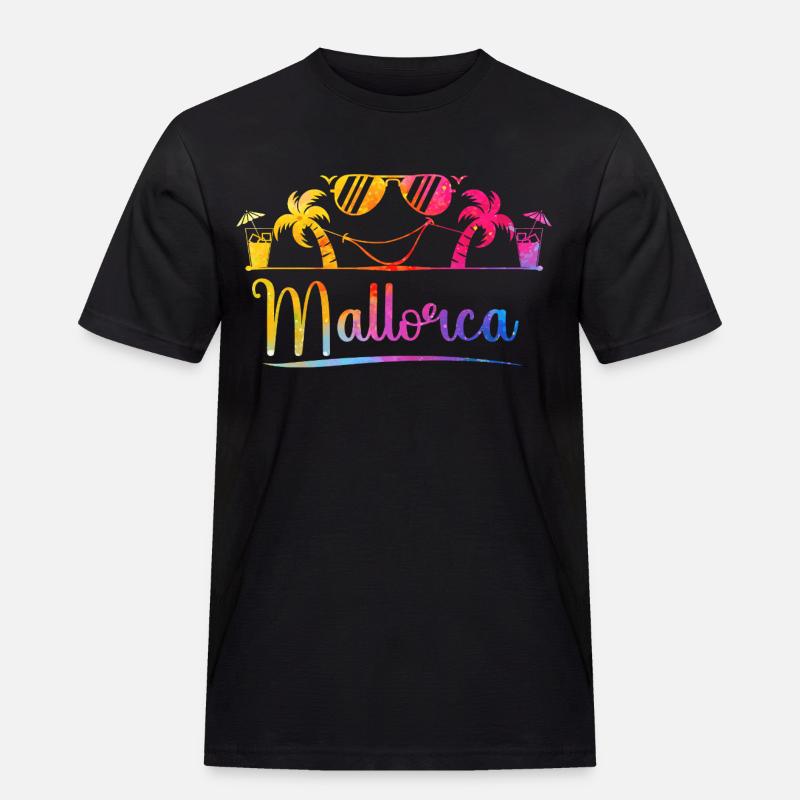 Mallorca Palmen Strand Grafik - Männer Workwear T-Shirt - Schwarz