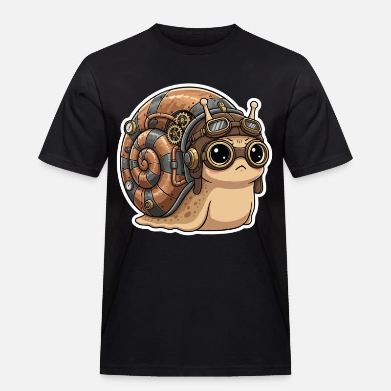 Snail Aviator Steampunk Shell Copper - Männer Workwear T-Shirt - Schwarz