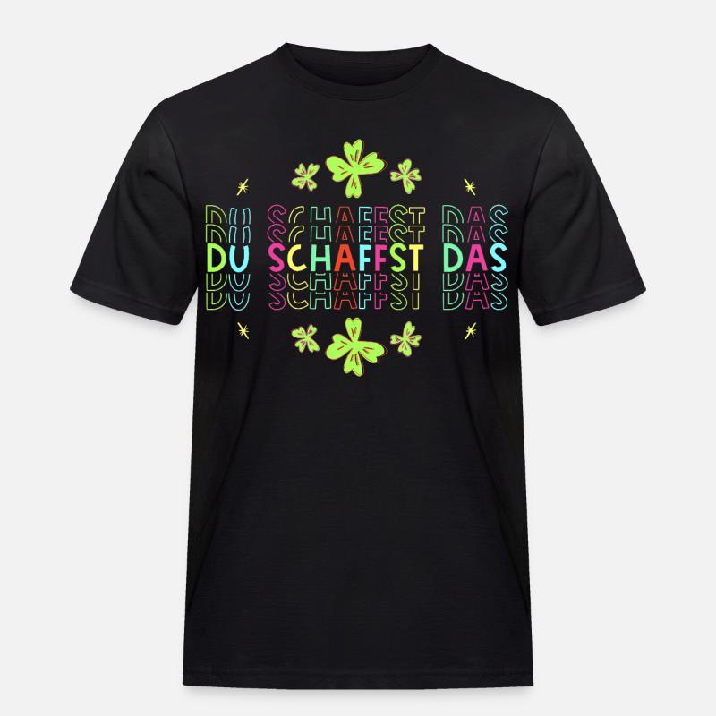 Du schaffst das! Glücksbringer Glücksklee neon - Männer Workwear T-Shirt - Schwarz