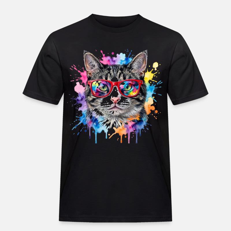 Katzengesicht im Regenbogen-Aquarell Geschenk - Männer Workwear T-Shirt - Schwarz
