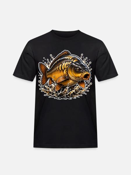 Spiegelkarpfen-Splash-Angel-Design - Männer Workwear T-Shirt - Schwarz