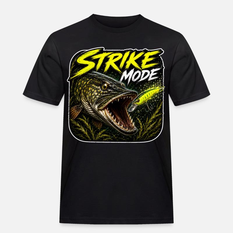 Strike-Mode Hechtfischerei-Design - Männer Workwear T-Shirt - Schwarz