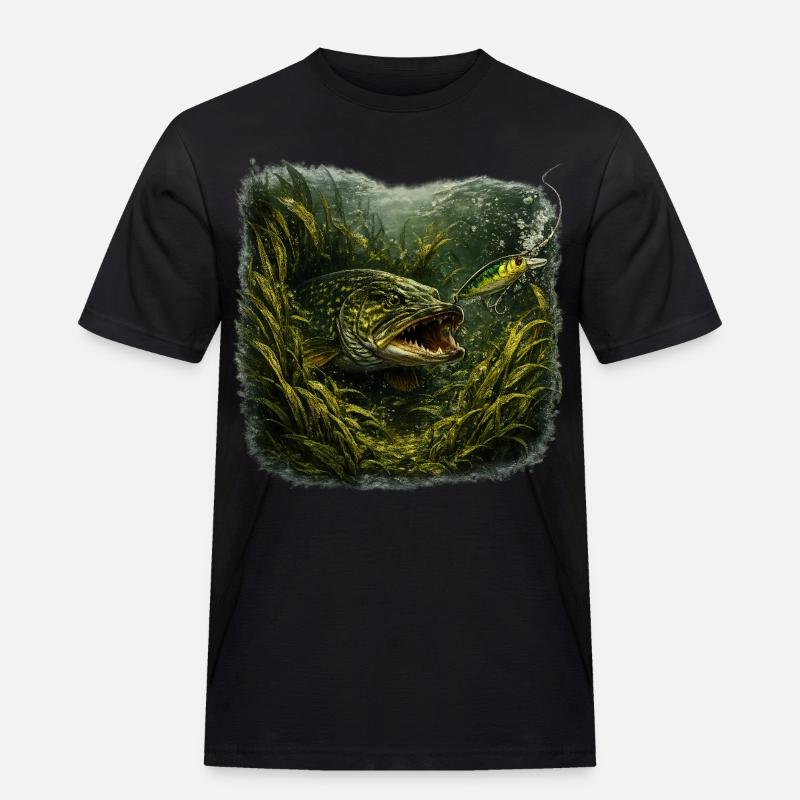 Hecht-Hinterhalt-Räuberfisch-Design - Männer Workwear T-Shirt - Schwarz