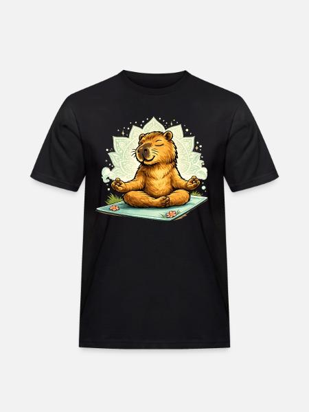 Sweet capybara doing yoga - Men's Workwear T-Shirt - black