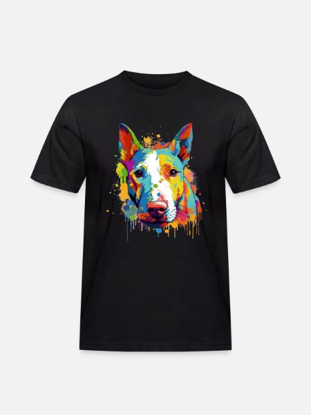 Buntes Bullterrier-Kunstdesign - Männer Workwear T-Shirt - Schwarz
