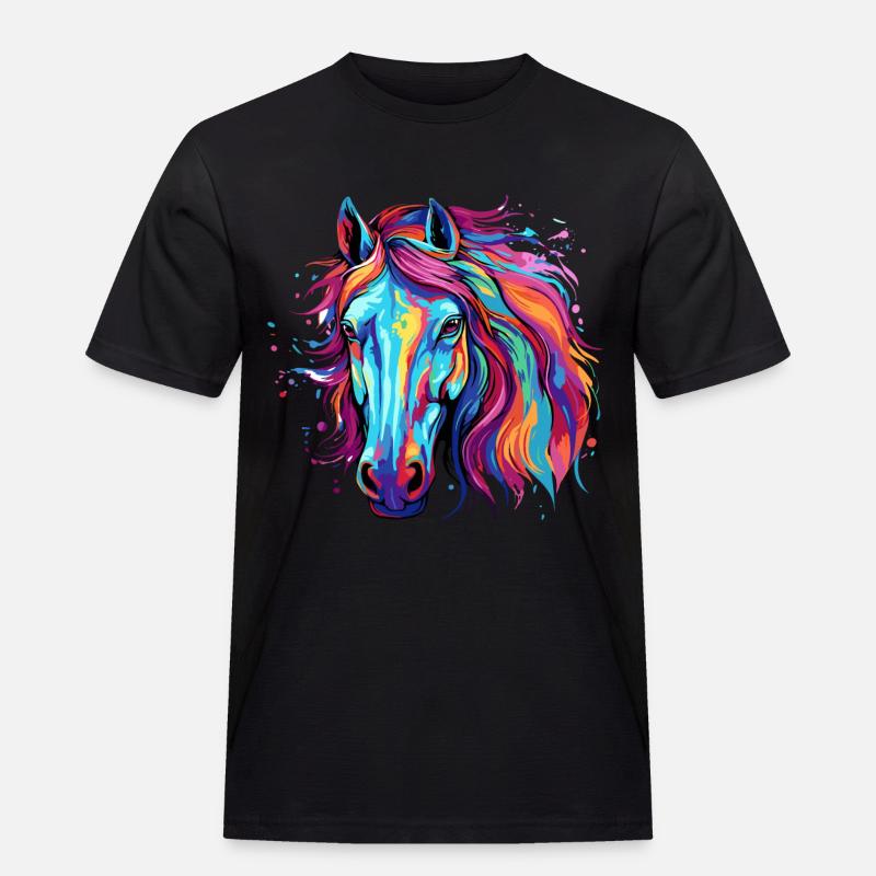 Pferd Farbkleck Farbspritzer Bunt - Männer Workwear T-Shirt - Schwarz