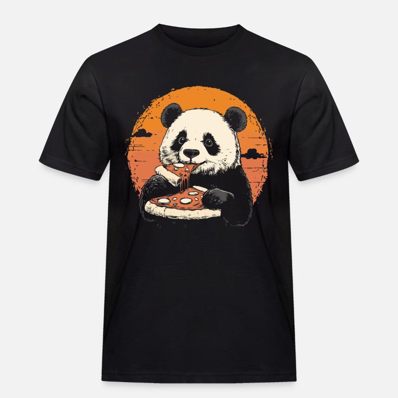 Panda isst Pizza - Männer Workwear T-Shirt - Schwarz
