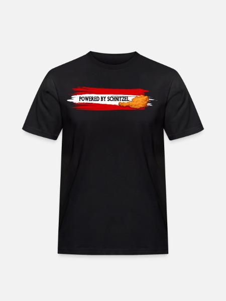 Powered By Schnitzel Austria Humor Shirt - Herre Workwear T-Shirt - sort