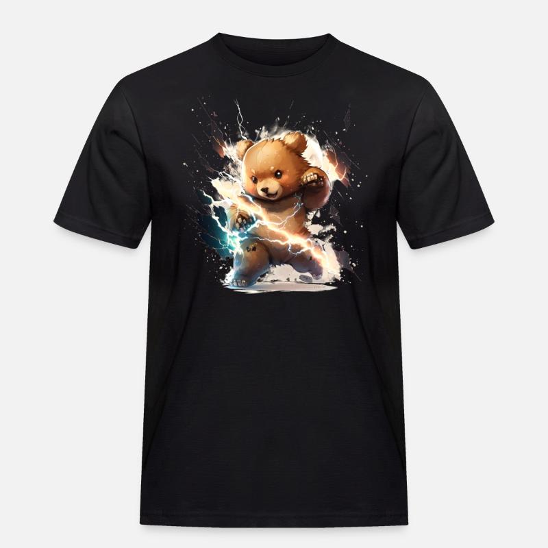 Blitzschlag-Teddy - Männer Workwear T-Shirt - Schwarz