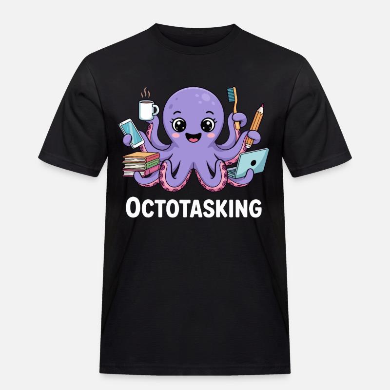 Octotasking Krake im Multitasking Modus - Männer Workwear T-Shirt - Schwarz