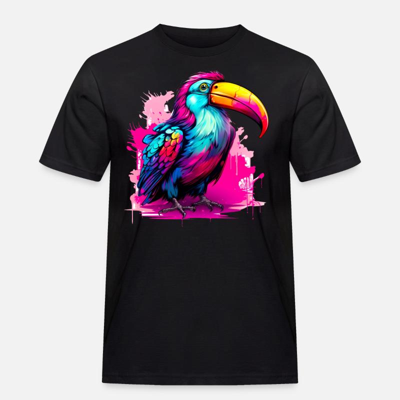 Synthwave Tukan - Männer Workwear T-Shirt - Schwarz