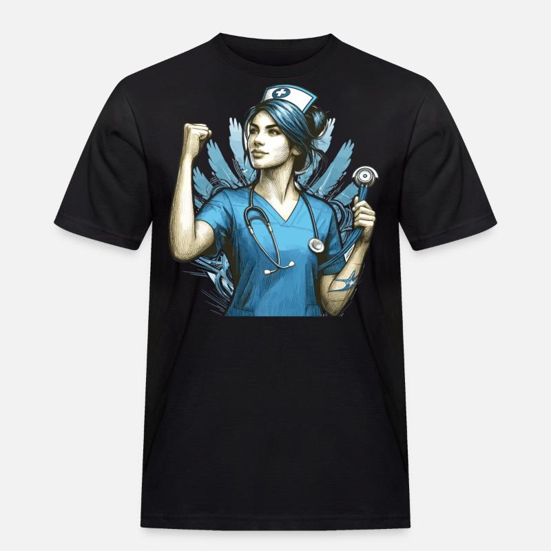 Krankenschwester Siegespose Geschenk - Männer Workwear T-Shirt - Schwarz