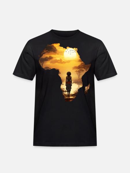Africa Map Continent Outline Sunset - Men's Workwear T-Shirt - black